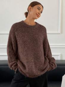 DAZY Women's Loose Fit Crew Neck Long Sleeve Plain Sweater,Long Sleeve Tops,Fall Women Clothes - Coffee Brown - View 5