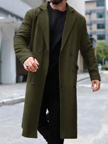 Manfinity Mode Cappotto invernale casual da uomo a doppio petto, a tinta unita, per l autunno / inverno