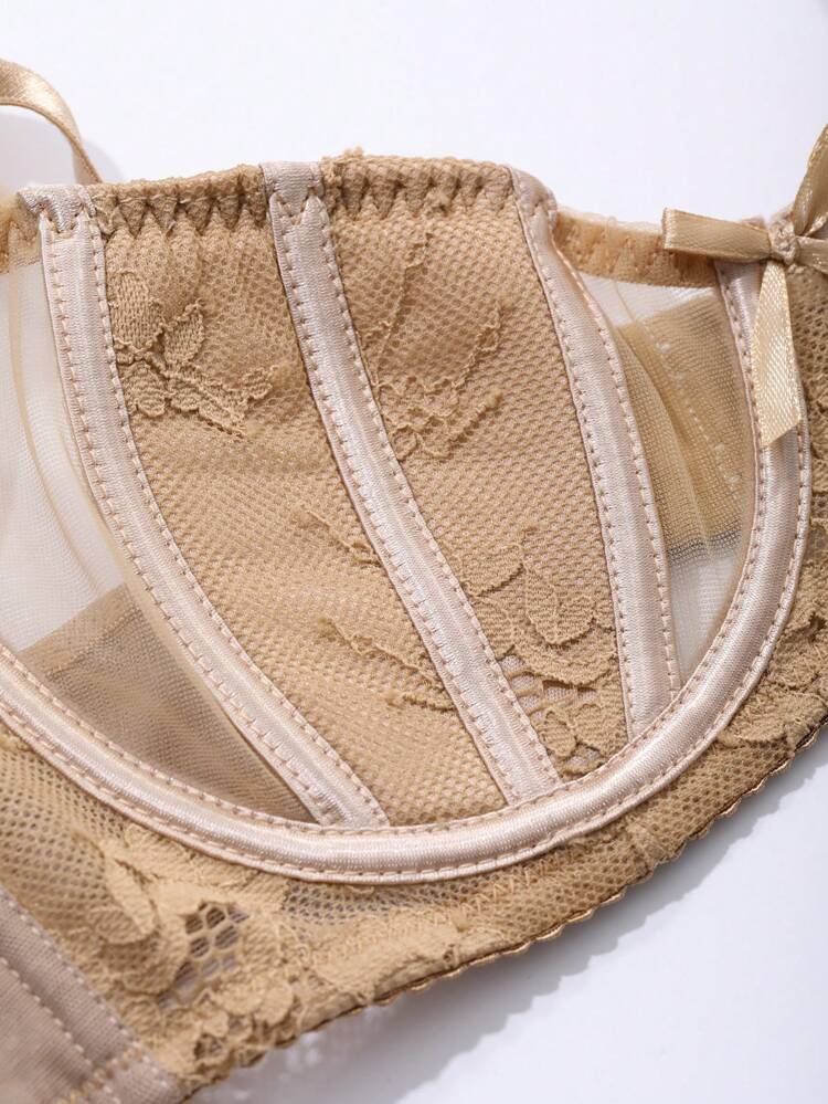 Mesh Contrast Lace Lightweight Padded Sexy Lingerie Bra