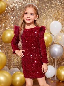 SHEIN 女小童亮片裝飾緊身洋裝