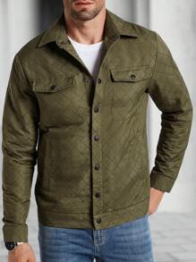 Manfinity Homme Men's Argyle Pattern Air Layer Casual Jacket ,Men Jacket ,Fall Men Clothes - Army Green - View 3