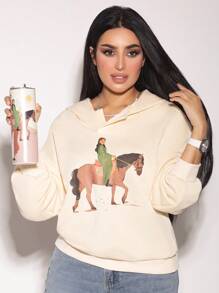 Mulvari Women's Graphic Print Hooded Loose Fit Casual Streetwear Sweatshirt, Casual Comfy Pullover Top Outfit  Fall Outfit