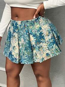 Slaydiva Falda mini tipo A, linda y elegante, para fiesta, calle y uso casual, de tela jacquard plisada y con estampado floral, tallas grandes para mujer, primavera/verano