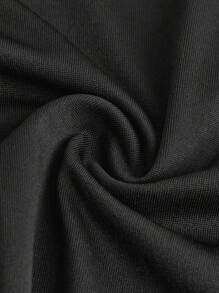 SHEIN EZwear Plus Size Women Long Sleeve Bodysuit,Black Casual Fitted Round Neck Long Sleeve 2pcs Bodysuit