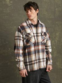 Camisa de franela a cuadros con botones para hombre
