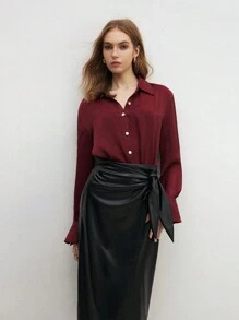 BizChic Blusa de trabajo elegante tipo commuter de color rojo Angola, camisas holgadas, blusas básicas para mujeres - Rojo - Ver 7