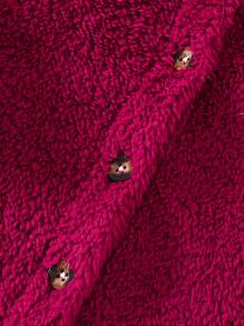 Infant Plain Front Button Long Sleeve Minimalist Hooded Padded Coat - Burgundy - View 4