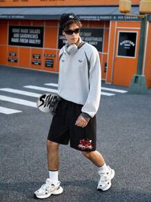 Manfinity Sport Corelite Boyfriend Style Men's Halloween Print Drawstring Waist Athletic Shorts - Black - View 7