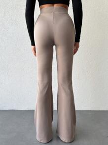 EURMUSE High Waist Flare Leg Pants - Beige - View 2