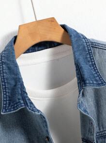 Manfinity Homme 1pc Men Casual Everyday Button-Up Washed Denim Shirt, Autumn - Dark Wash - View 7