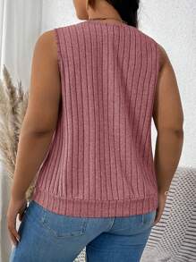 SHEIN LUNE Áo ba lỗ không tay họa tiết hình giọt nước khóa vàng cỡ lớn - Bụi hồng - Xem 2