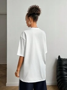 Muchica Áo thun nữ cổ tròn tay ngắn in chữ tối giản - trắng - Xem 2