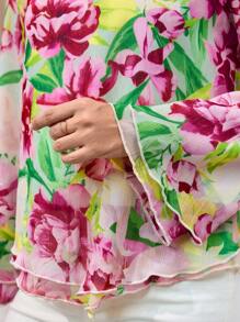 EMERY ROSE Women Floral All Over Print Round Neck Long Sleeve Top, Casual Daily Wear