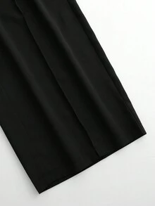 大码纯色前扣直筒休闲裤，日常穿着 - 黑色 - 查看 4