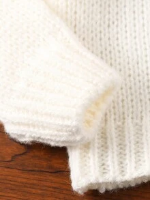 Young Girl And Young Girl Sweater, Chunky Knit Heart Pattern Jacquard Loose Lantern Sleeve Stand Collar, Adorable & Elegant, Comfortable & Warm Casual Knit Cardigan, Autumn/Winter - Red and White - View 4