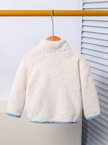 Toddler Girls Cute Casual Beige Fuzzy Mix Denim Zipper Jacket, Winter - Beige - View 2