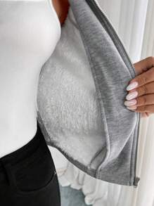 SHEIN Privé Chaqueta deportiva casual con estilo, de cuello alto, cremallera y manga larga ajustada para mujer