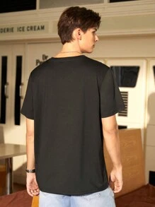 Manfinity Sport Corelite Boyfriend-Stil Herren Halloween Rundhals Kurzarm T-Shirt mit Buchstaben-Muster, lässiger Sportlook