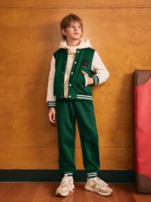 SHEIN 2 pièces/Set Veste bomber imprimée de lettres style collège et pantalon ample décontracté pour garçon préadolescent