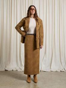 AiiRZ 西部仿麂皮 A 字中长裙 - 棕色 - 查看 1