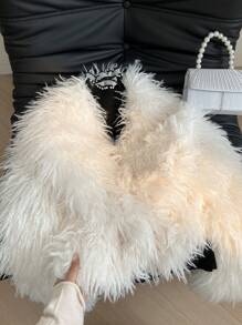 SHEIN Privé Plus Size Women Winter Warm Fluffy Coat, Suitable For Gatherings - White - View 7