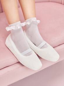 CUCCOO DOLLMOD Women's Fashion Black Mesh Flat Ballet Flats - White - View 1