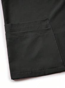 SHEIN TaskFit Plus Size Women Plain Color V-Neck Patchwork Pocket Short Sleeve Nursing Uniform Scrub Set - Grey - View 8