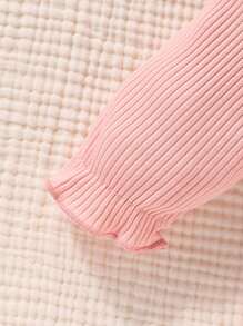 SHEIN Newborn Baby Girls Cap Sleeve Heart Embroidery Bodysuit & Pants ...