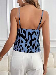 SHEIN Unity Atasan Tanpa Lengan Motif Leopard Acak dengan Tali Pengikat, Kasual untuk Aktivitas Luar Ruangan - Biru - View 2