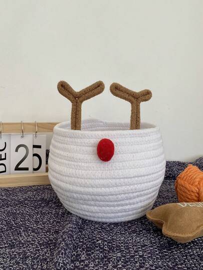 PETSIN Cute Santa Deer Print Large Capacity Round Sturdy Storage Box, Great For Christmas, Home Decor