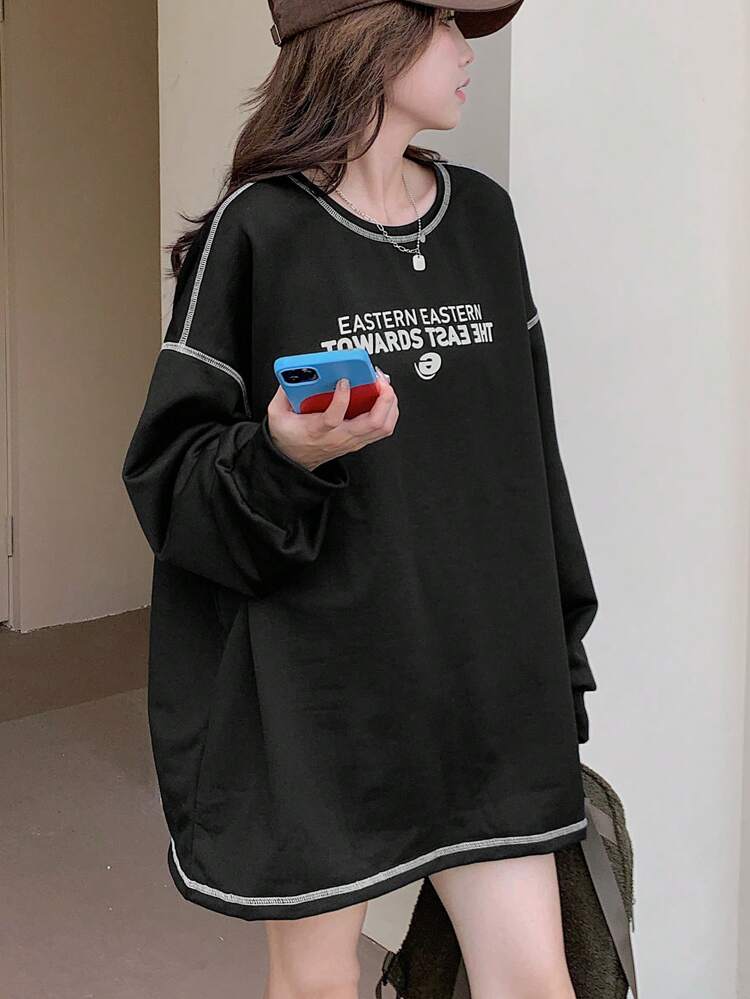 Women's Oversized Round Neck Graphic Printed Streetwear Style Sweatshirt,Fall Clothes