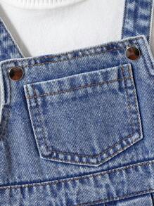 SHEIN Jupe salopette plissée en denim ample bleu bébé et bébé fille