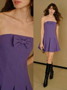 MOTF STUDIO BOW DECOR PLEATED TUBE DRESS