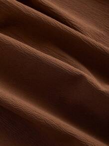 SHEIN MOD Plus Size Vintage Brown Asymmetric Collar Button Decor High Waist Long A-Line Skirt - Brown - View 4