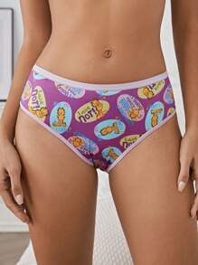GARFIELD | SHEIN 3 件套女士趣味可爱卡通印花内裤，舒适休闲，白色和紫色 - 彩色 - 查看 6