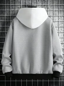 Manfinity Homme 1 Stück Herren einfarbige Kapuzenjacke mit Buchstaben-Applikation, Knopfverschluss, lässig, Langarm, Herren Jacke, Herbst- und Winterkleidung, Winterjacke für Herren, graue Jacke, Jacquard-Gewebe, Freundin-Geschenke