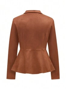 SHEIN LUNE Damen Fleecejacke aus Veloursleder in Unifarbe , Große Größen, für den Herbst