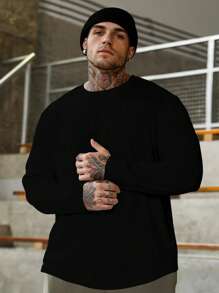 Manfinity Sport PWRUP 男式加大码纯色长袖休闲运动 T 恤