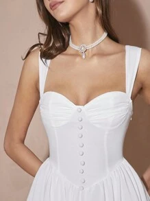 Enchnt 春冬浪漫女式白色甜心优雅无袖公主裙，甜美优雅装扮，适合情人节、圣诞派对、新年、生日、节日、甜蜜约会之夜、鸡尾酒会和舞会，礼服 - 白色 - 查看 9