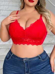 1 chiếc áo ngực ren không dây cỡ lớn dành cho nữ - Đỏ - Xem 1