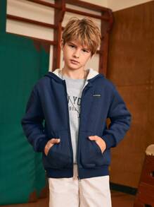 SHEIN 男童百搭休闲连帽羊毛夹克