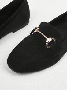 CUCCOO BIZCHIC 1pc Black Leather Gold Buckle Casual Loafers, Slip-On Shoe For Christmas And New Year Holiday Vibe Fall And Winter - Black - View 3