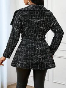 SHEIN Lady Áo khoác thời trang ve áo kẻ caro cho nữ, phù hợp cho mùa thu/đông - màu đen - Xem 4