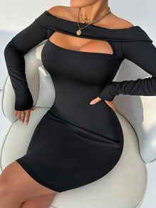 Chiquease One-Shoulder Dress With A Slit Front And A Slim Fit - Black - View 3