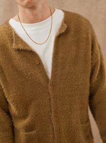 Men Brushed Crewneck Cardigan Sweater - Olive Green - View 5