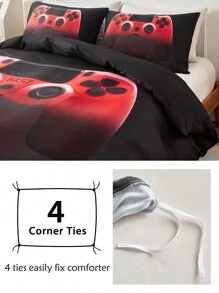 2/3 pièces Parure de couette en polyester imprimé de manette de jeu, parure de lit minimaliste et personnalisée convenant pour toutes les saisons (1/2 taie d'oreiller + 1 couette)