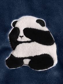 SHEIN Leap Crew 2 件套男宝宝秋冬毛绒长袖睡衣套装，带有可爱熊猫刺绣，适合日常居家穿着 - 藏蓝色 - 查看 4