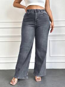EURMUSE 97% Cotton Plus Size Women's Loose Fit Jeans With Regular Waistline - Grey - View 4