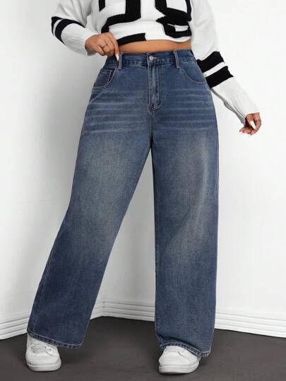 SHEIN ICON Women's Plus Size Straight-leg Jeans