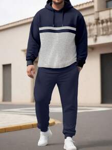 Manfinity Dauomo 2 sztuki/zestaw męski plus size modny zestaw bluz i spodni w bloki kolorów